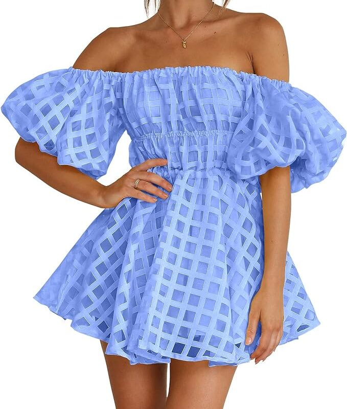 PRETTYGARDEN Womens Short Puff Sleeve Casual Dress