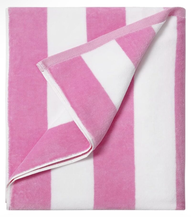 Plush Oversized Beach Towel - Pink Striped Pool Towels